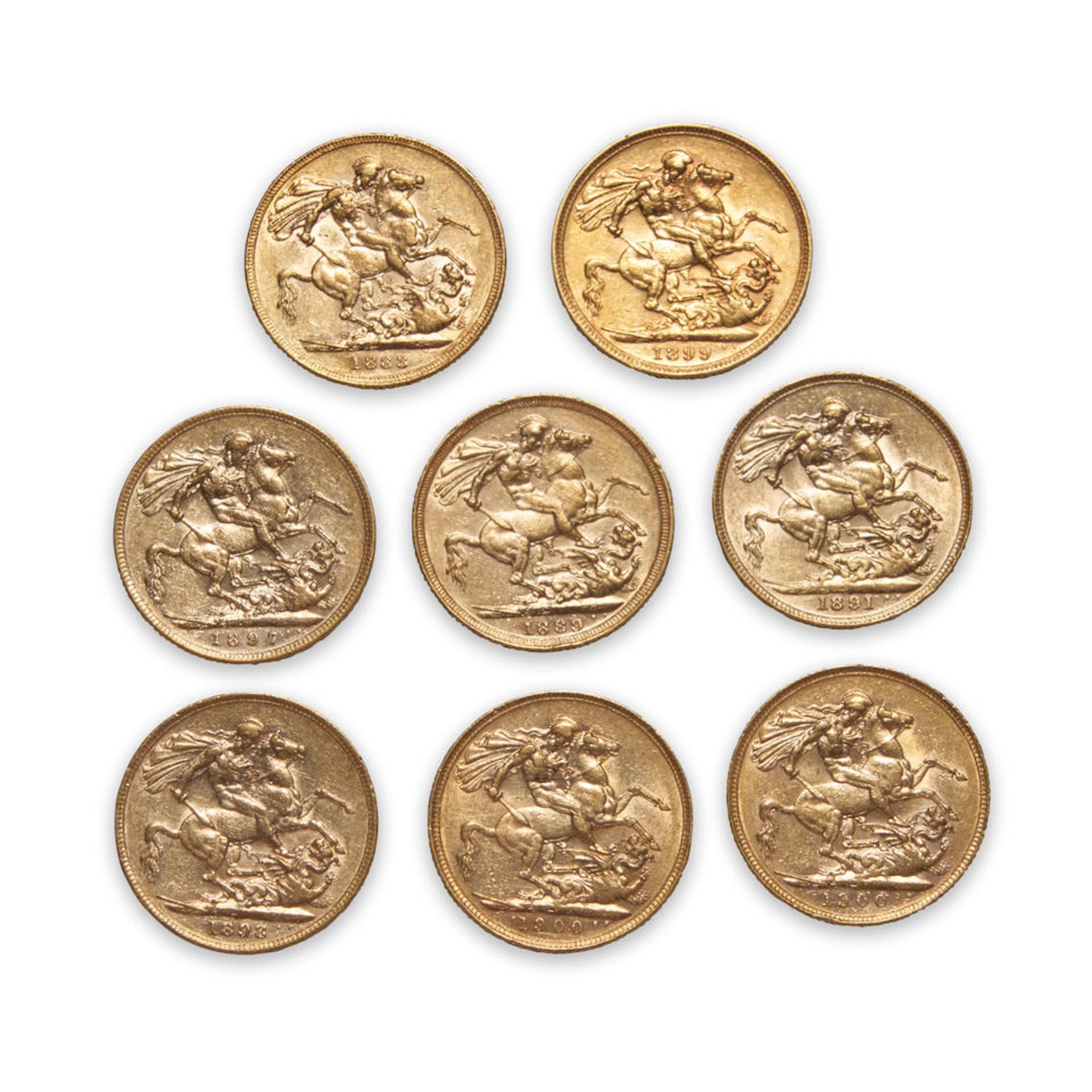 Eight Victoria Gold Sovereigns. - Image 2 of 2