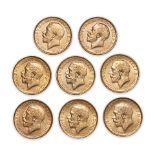 Eight George V Gold Sovereigns.