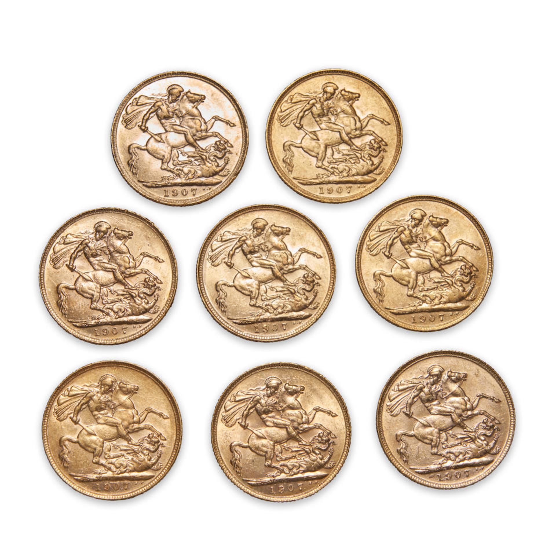 Eight Edward VII Gold Sovereigns. - Bild 4 aus 4