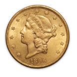 United States 1896-S Liberty $20 Double Eagle Gold Coin.