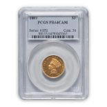 United States Proof 1889 Indian Head $3 Gold Coin.