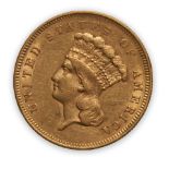 United States 1856-S Indian Head $3 Gold Coin.