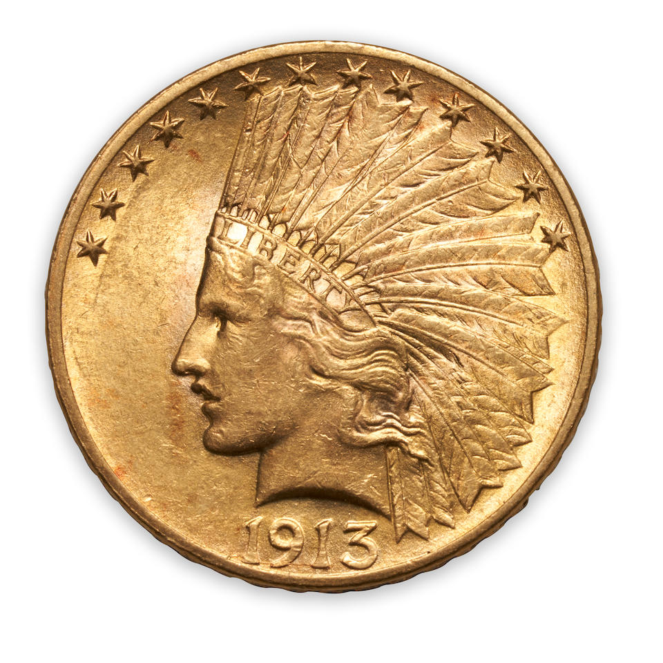 United States 1913 Indian Head $10 Eagle Gold Coin.