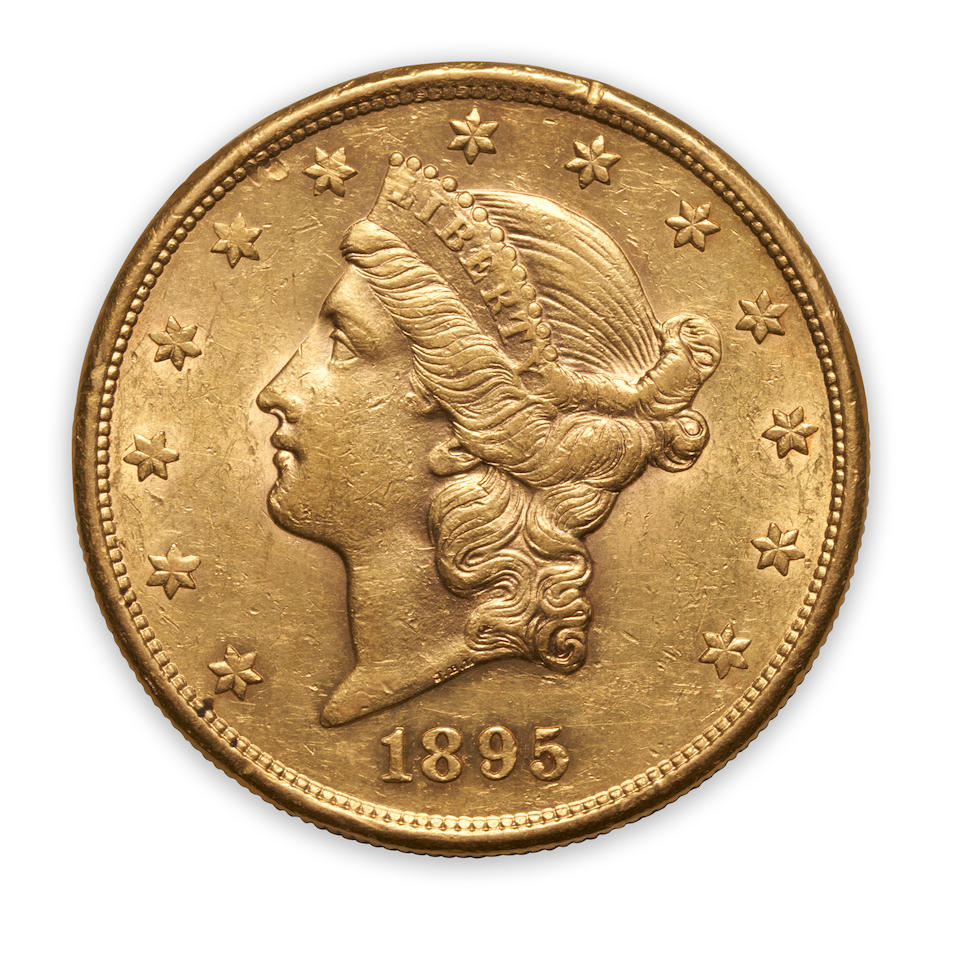 United States 1895-S Liberty $20 Double Eagle Gold Coin.