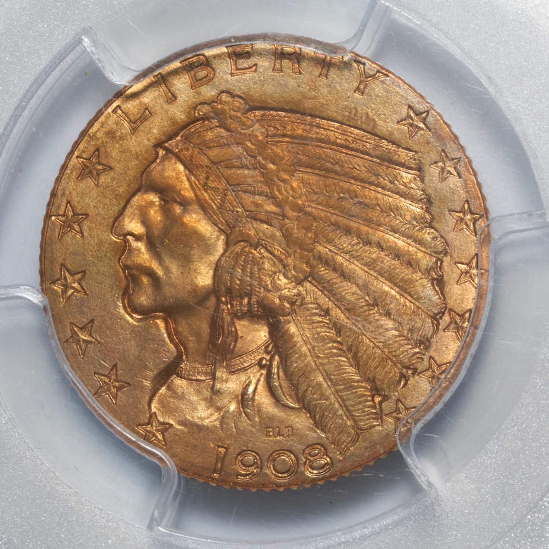 United States 1908 Indian Head $5 Half Eagle Gold Coin. - Bild 3 aus 3