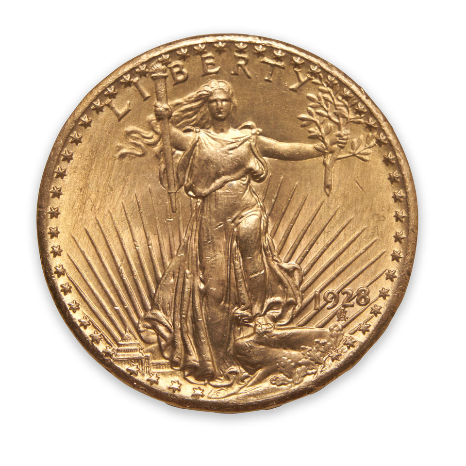 United States 1928 St. Gaudens $20 Double Eagle Gold Coin.