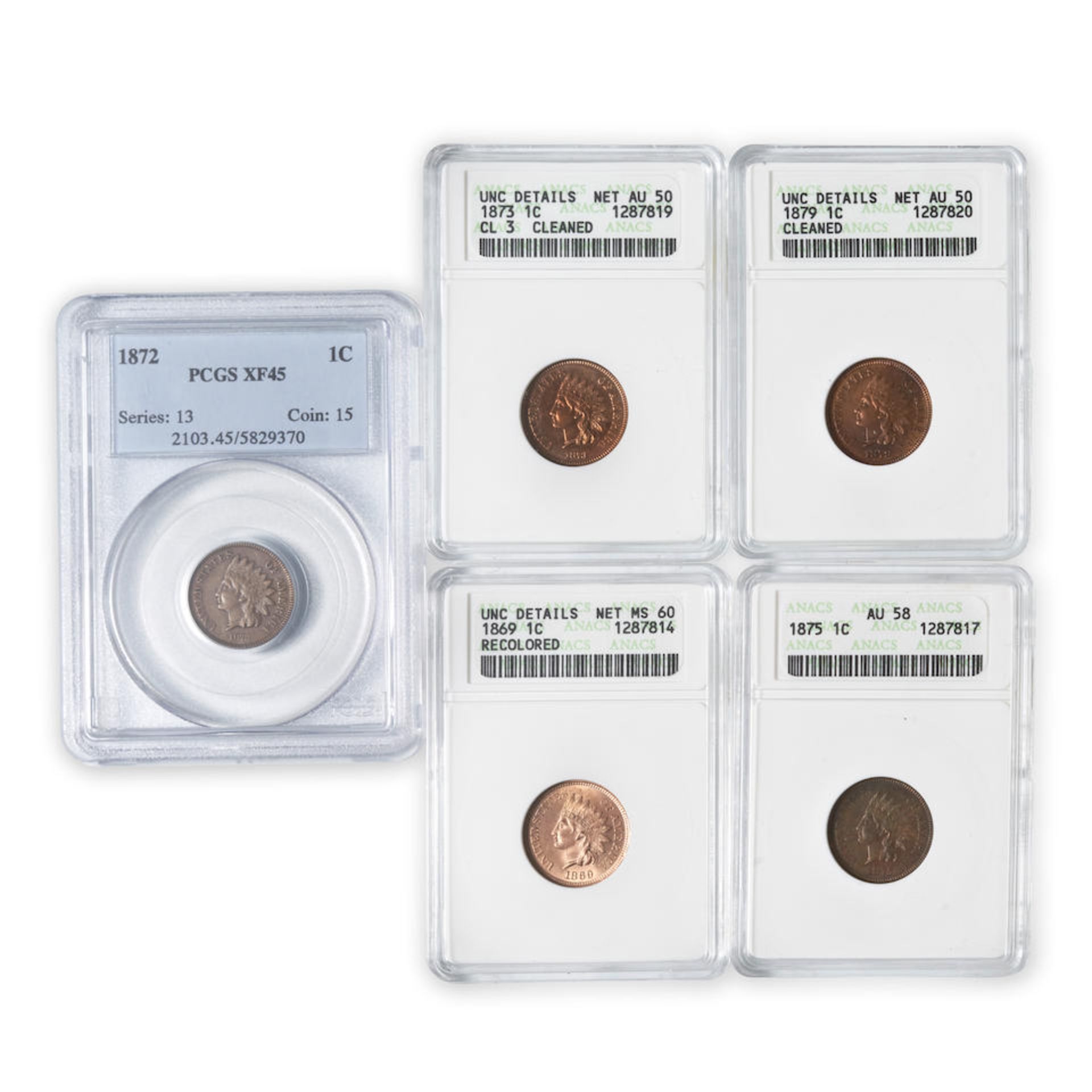 United States Five Indian Head Cents.