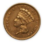United States 1860-S Indian Head $3 Gold Coin.