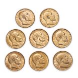 Eight Edward VII Gold Sovereigns.