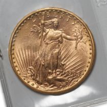 United States 1908 No Motto St. Gaudens $20 Double Eagle Gold Coin.