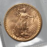 United States 1908 No Motto St. Gaudens $20 Double Eagle Gold Coin.