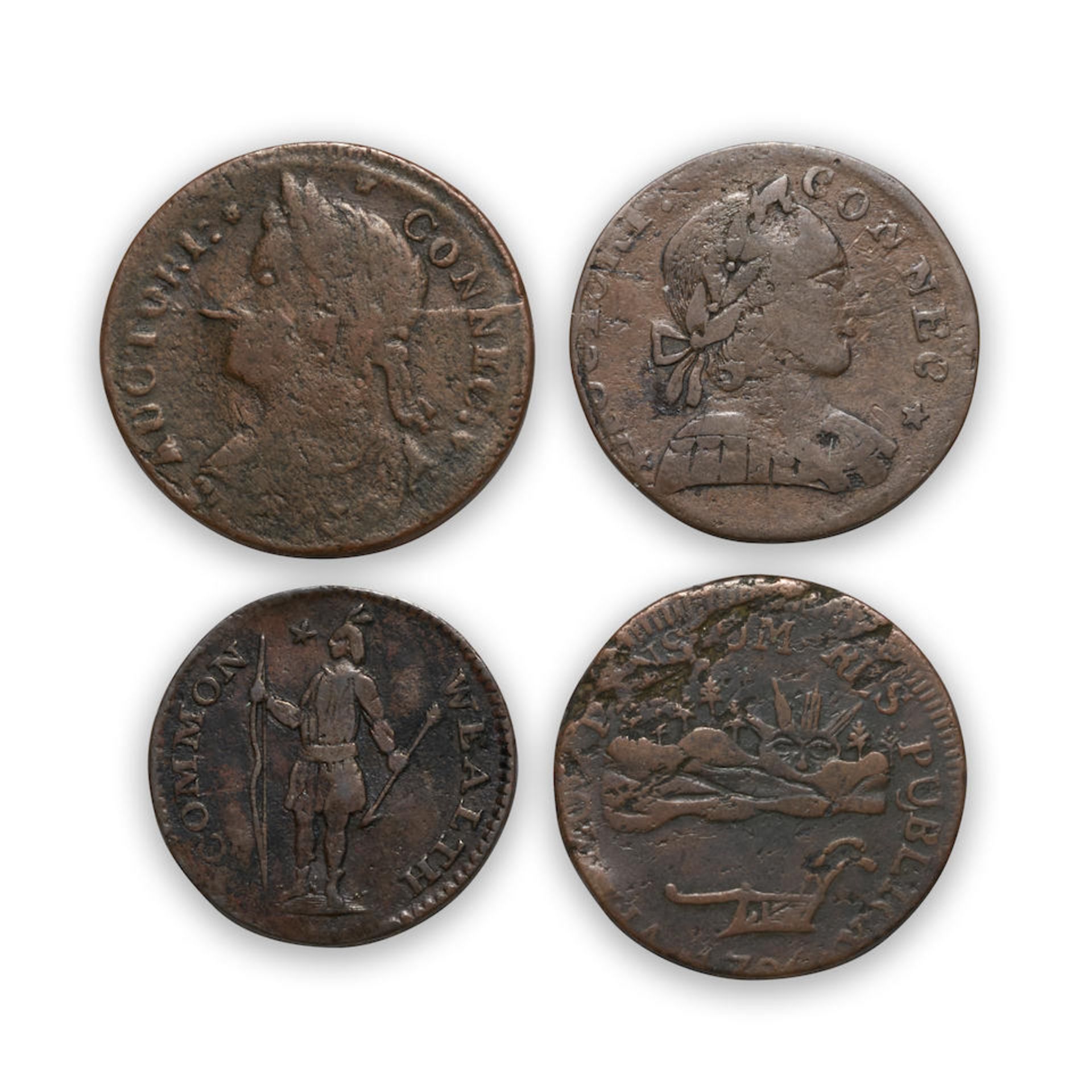 Four New England Colonial Coins.