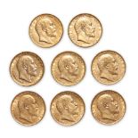 Eight Edward VII Gold Sovereigns.