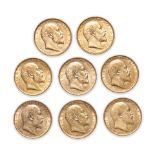 Eight Edward VII Gold Sovereigns.