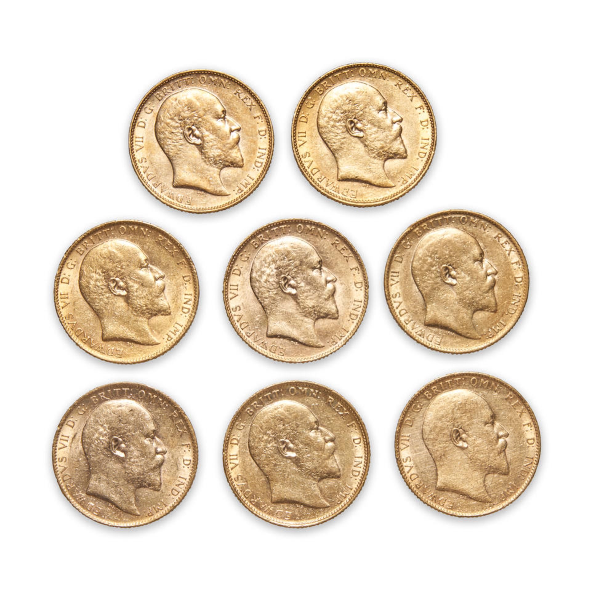 Eight Edward VII Gold Sovereigns.