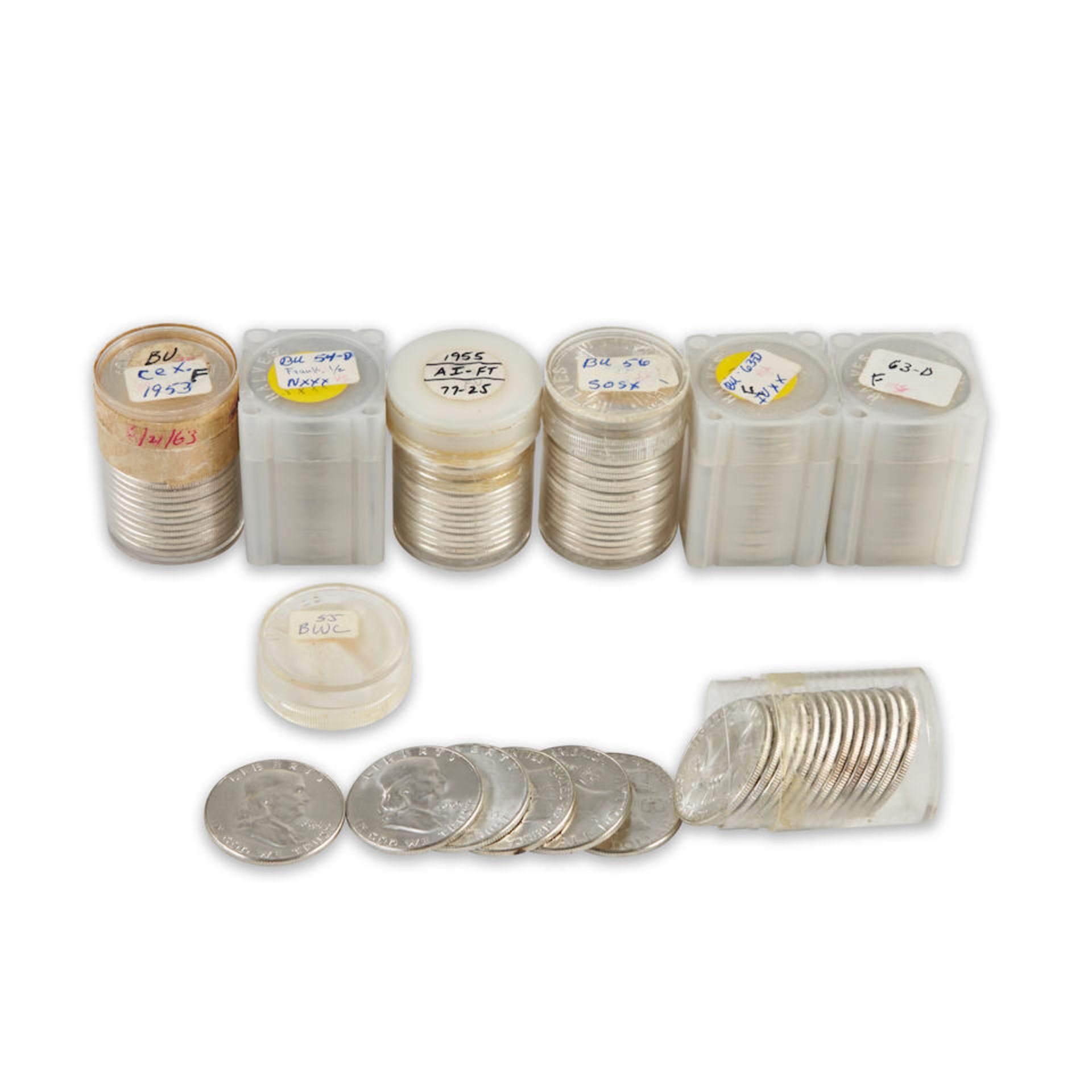 United States Seven Franklin Half Dollar Uncirculated/Brilliant Uncirculated Coin Rolls.