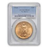 United States 1908 No Motto St. Gaudens $20 Double Eagle Gold Coin.