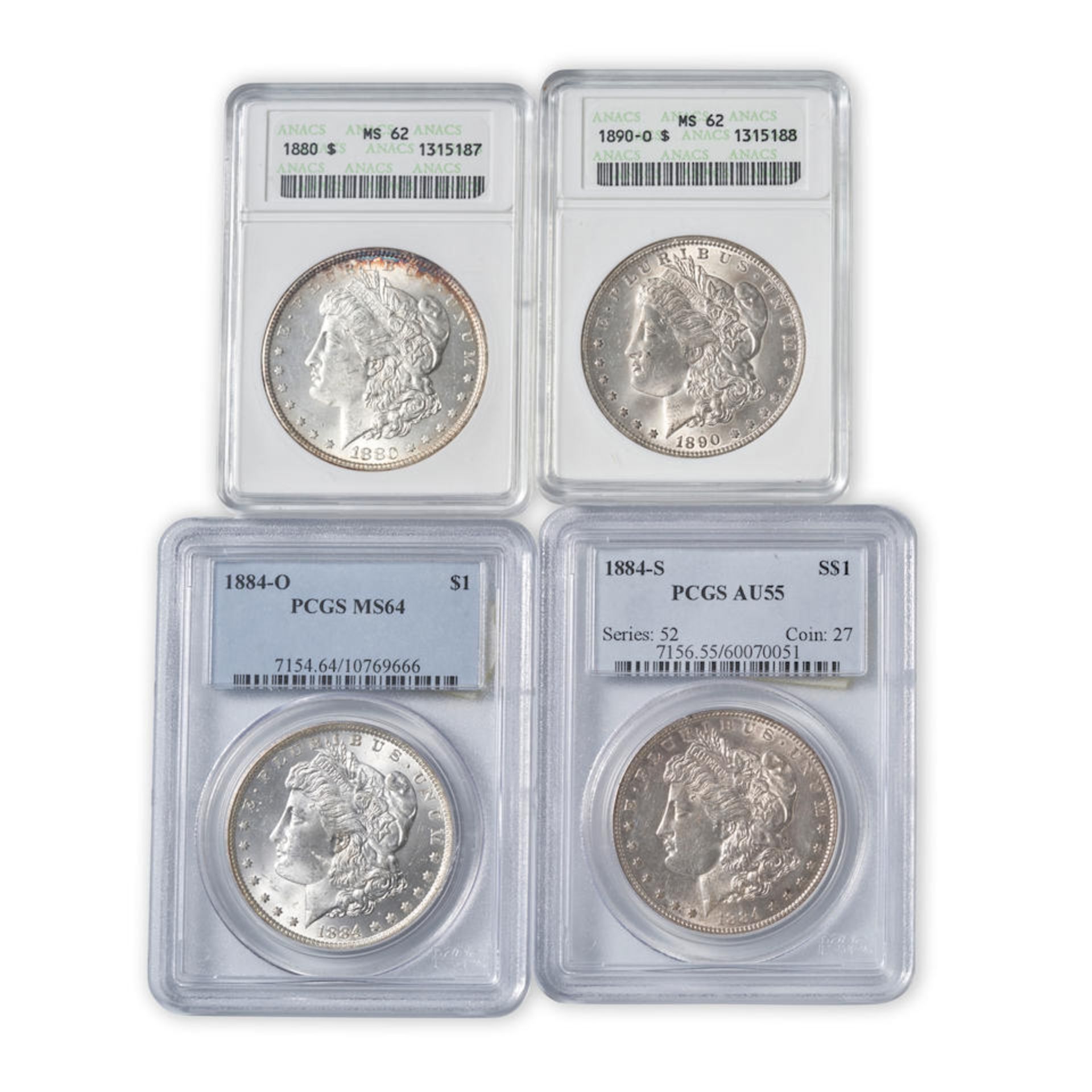 United States Four Morgan Dollars.