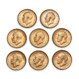 Eight George V Gold Sovereigns.