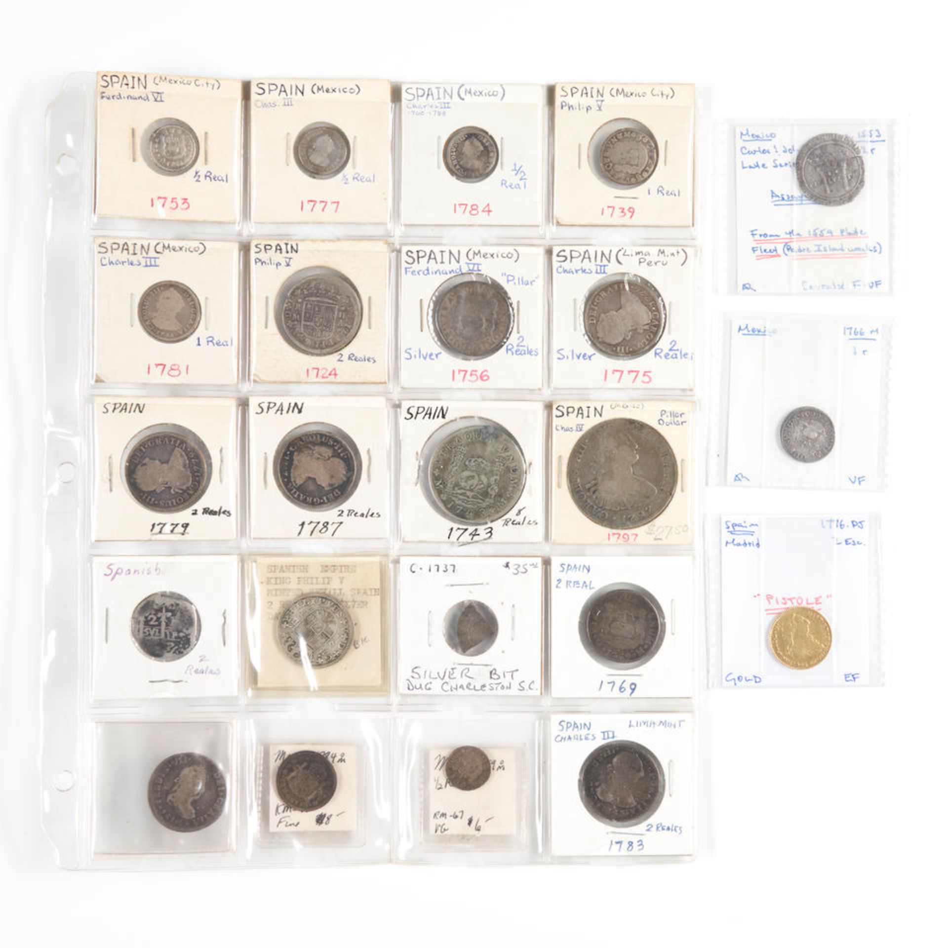 Twenty-three Mosty 18th Century Spanish Colonial Coins.