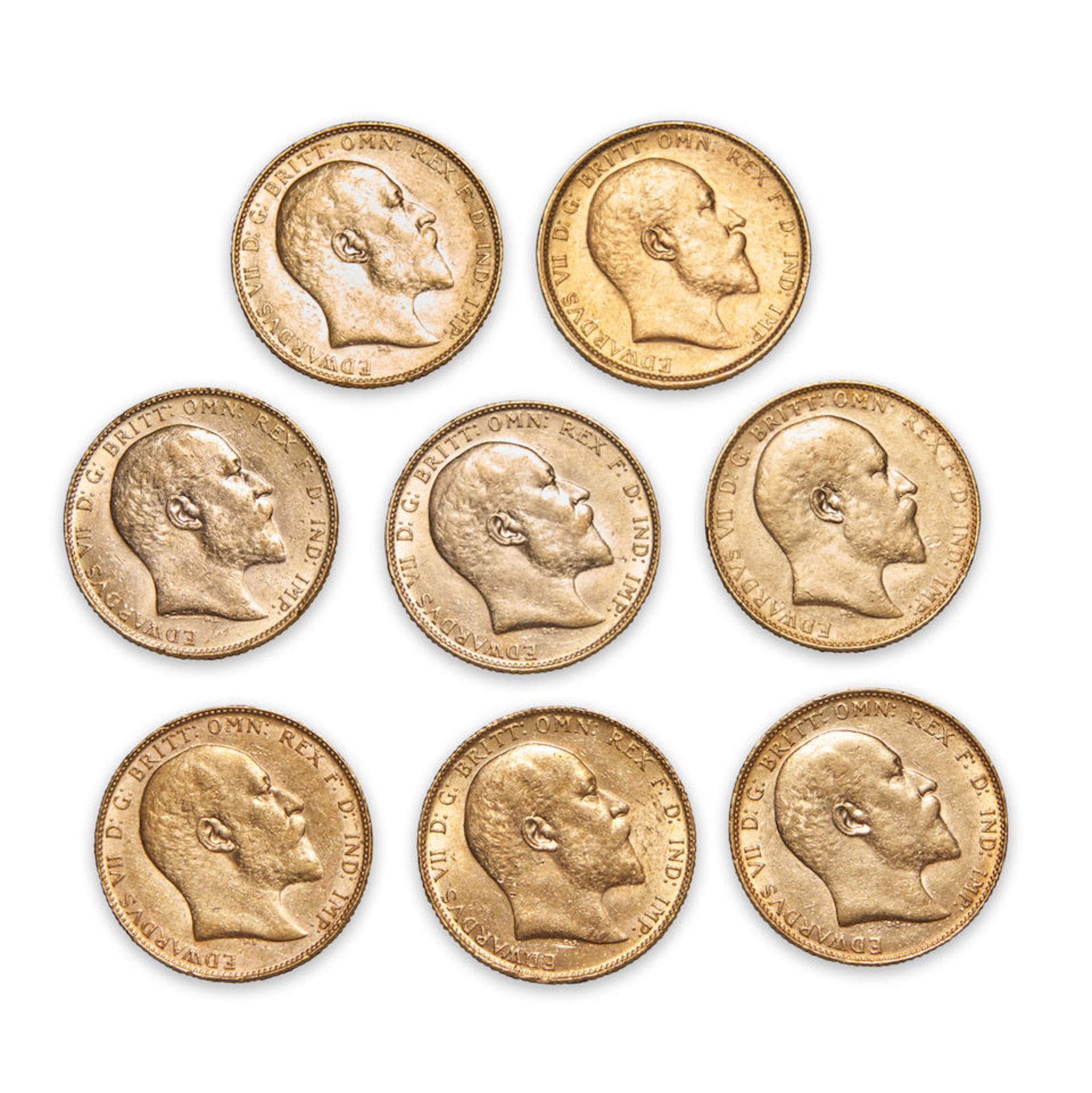 Eight Edward VII Gold Sovereigns.