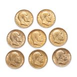 Eight Edward VII Gold Sovereigns.