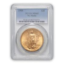 United States 1908 No Motto St. Gaudens $20 Double Eagle Gold Coin.