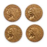 United States Four Indian Head $2.50 Quarter Eagle Gold Coins.