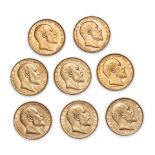 Eight Edward VII Gold Sovereigns.