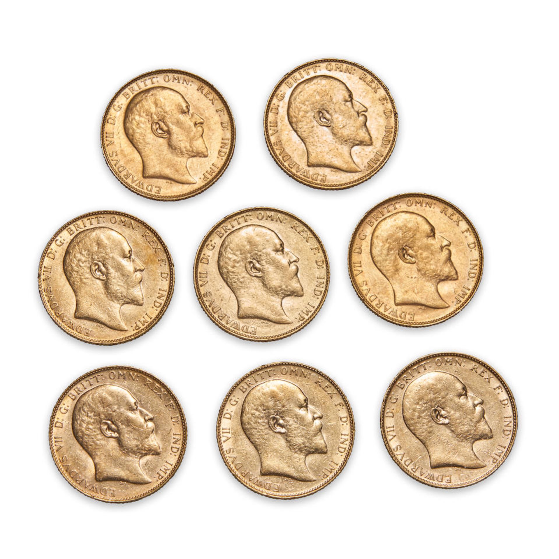 Eight Edward VII Gold Sovereigns.