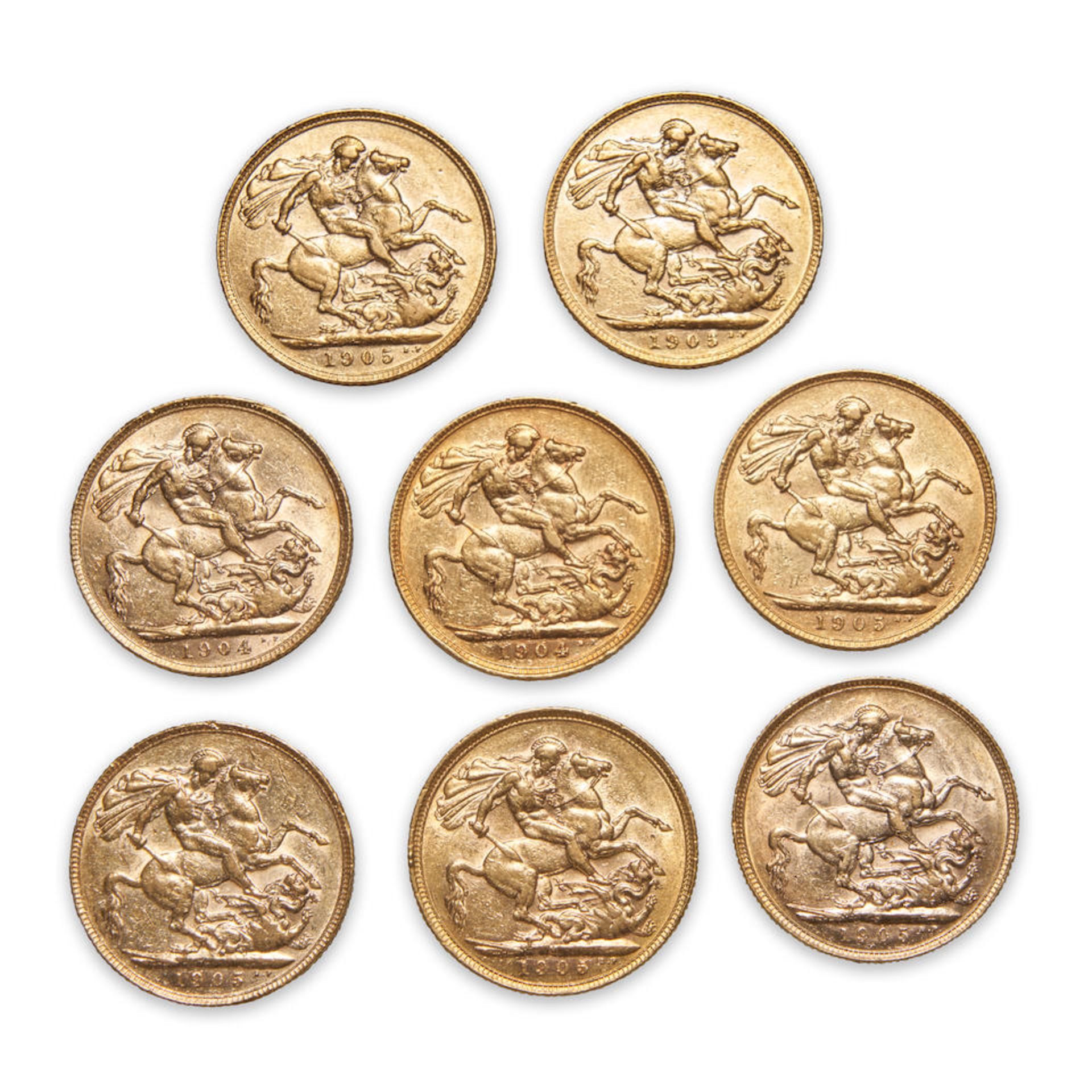 Eight Edward VII Gold Sovereigns. - Image 2 of 2