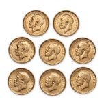 Eight George V Gold Sovereigns.