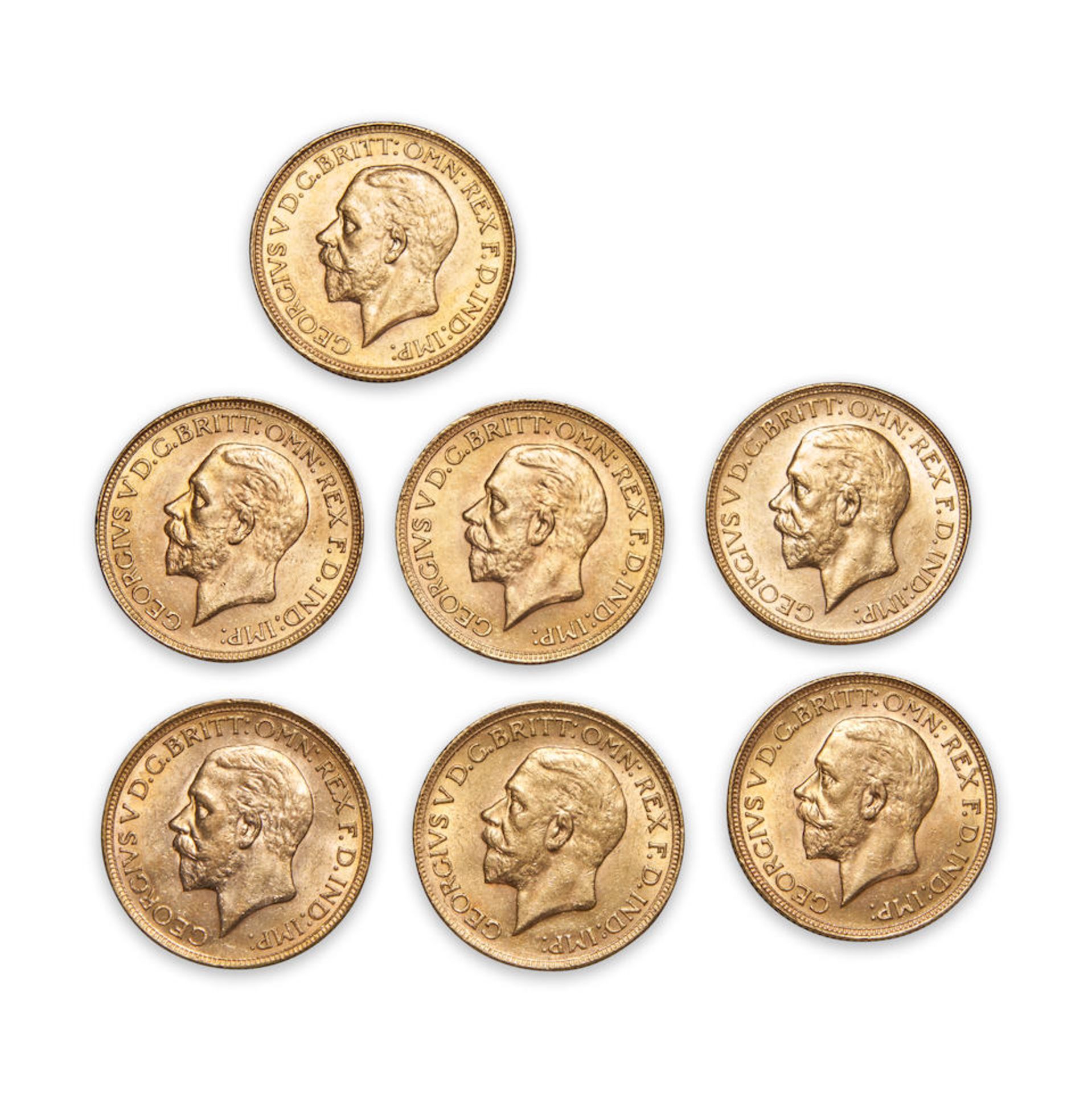 Seven George V Gold Sovereigns.