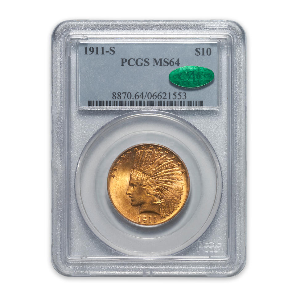 United States 1911-S Indian Head $10 Eagle Gold Coin.