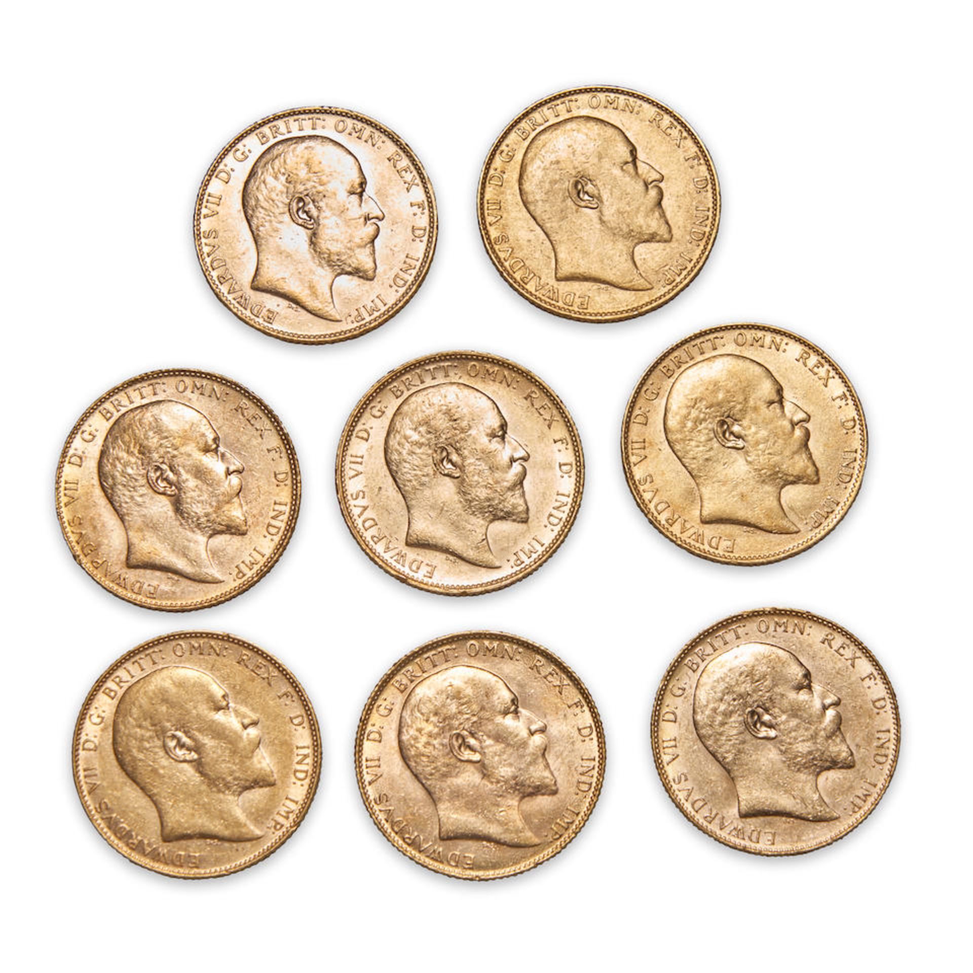 Eight Edward VII Gold Sovereigns. - Bild 2 aus 4