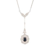 AN 18K WHITE GOLD, SAPPHIRE AND DIAMOND NECKLACE