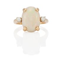 A 14K GOLD, OPAL AND DIAMOND RING