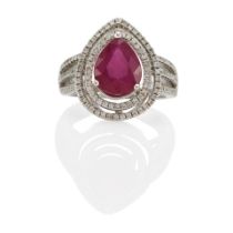 1 14K WHITE GOLD, RUBY AND DIAMOND RING