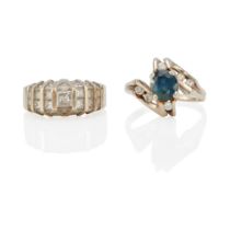TWO WHITE GOLD, SAPPHIRE AND DIAMOND RINGS