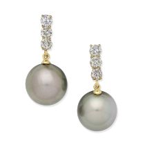 CULTURED PEARL AND DIAMOND EARRINGS