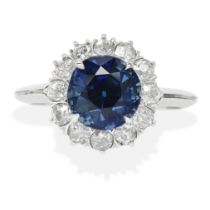 SAPPHIRE AND DIAMOND CLUSTER RING