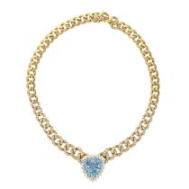 AQUAMARINE AND DIAMOND-SET NECKLACE