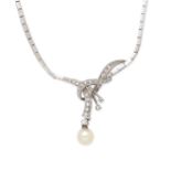 CULTURED PEARL AND DIAMOND NECKLACE