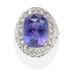 COLOUR-CHANGE SAPPHIRE AND DIAMOND RING, CIRCA 1930