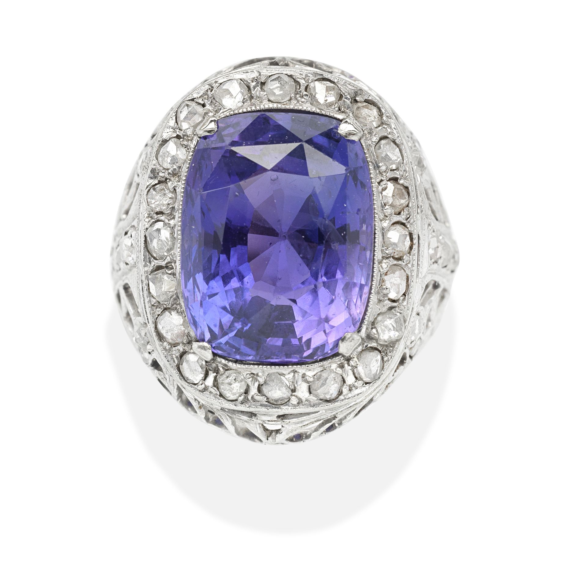 COLOUR-CHANGE SAPPHIRE AND DIAMOND RING, CIRCA 1930