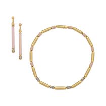 ENAMEL AND DIAMOND-SET GOLD NECKLACE AND EARRING SUITE (2)