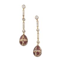 FABERG&#201; ENAMEL AND DIAMOND-SET EARRINGS