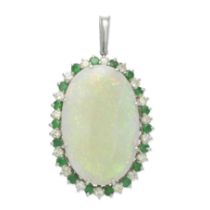 OPAL, EMERALD AND DIAMOND PENDANT