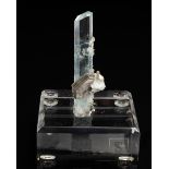 Single Aquamarine Crystal with Muscovite on Acrylic Base