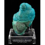 Chrysocolla on Malachite on Acrylic Base